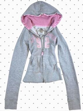 abercrombie vintage Grey pink double zipper long sleeve Pinterest hoodie